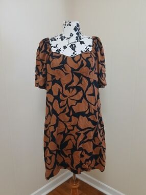 A New Day Brown & Black Floral Puff-Sleeve Women's Dress